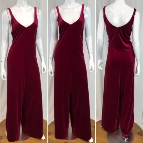 NATURAL LIFE Pants - Natural Life Velvet Wide Leg V Neck Jumpsuit